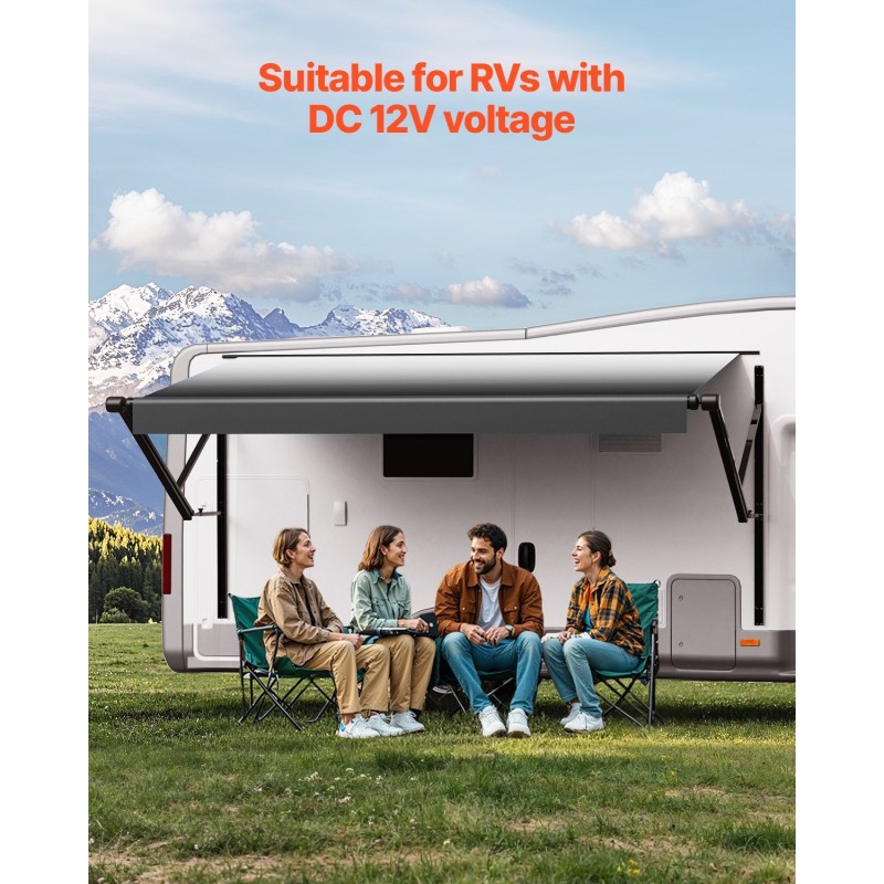 Moottoroitu sisäänvedettävä matkailuauton markiisi 10 jalan alumiiniseoksesta valmistettu runko liukuvärjätty musta kangas