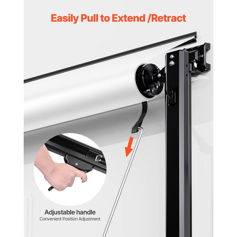 Matkailuautoihin ja perävaunuille käsikäyttöinen markiisi alumiiniseosrunko neljätoista jalkaa liukuvärinen musta