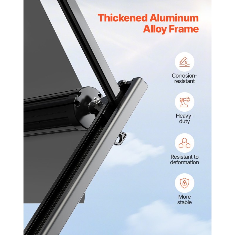 Matkailuautoihin ja perävaunuille käsikäyttöinen markiisi alumiiniseosrunko neljätoista jalkaa liukuvärinen musta