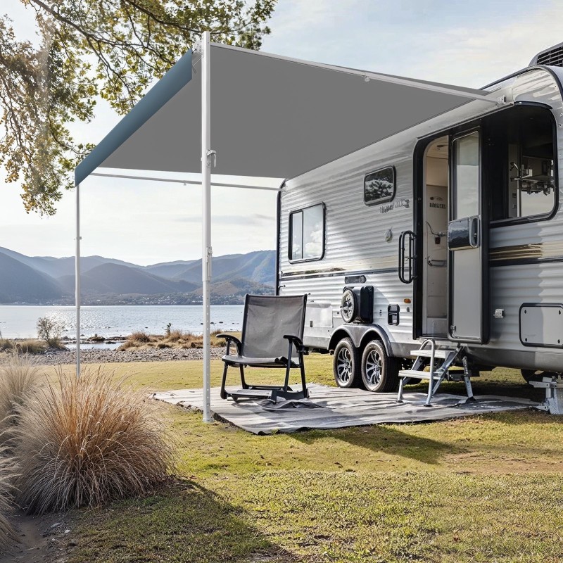 Markiisi 18-jalkainen alumiiniseosrunko manuaalinen sisäänvedettävä matkailuautoihin ja perävaunuihin liukuvärjätty sininen