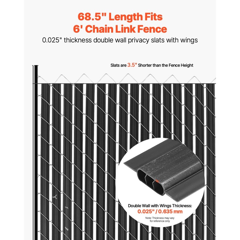 Kaksiseinäiset yksityisyyssuojalistat korkeatiheyksinen musta muovi 1740 mm 82 kpl ketjuaitaan
