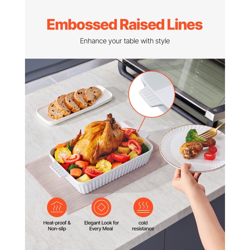 Keraaminen suorakulmainen uunivuoka 3,5 l kaksikahvainen valkoinen kiiltävä lasitus