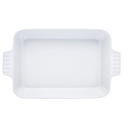 Keraaminen suorakulmainen uunivuoka 3,5 l kaksikahvainen valkoinen kiiltävä lasitus