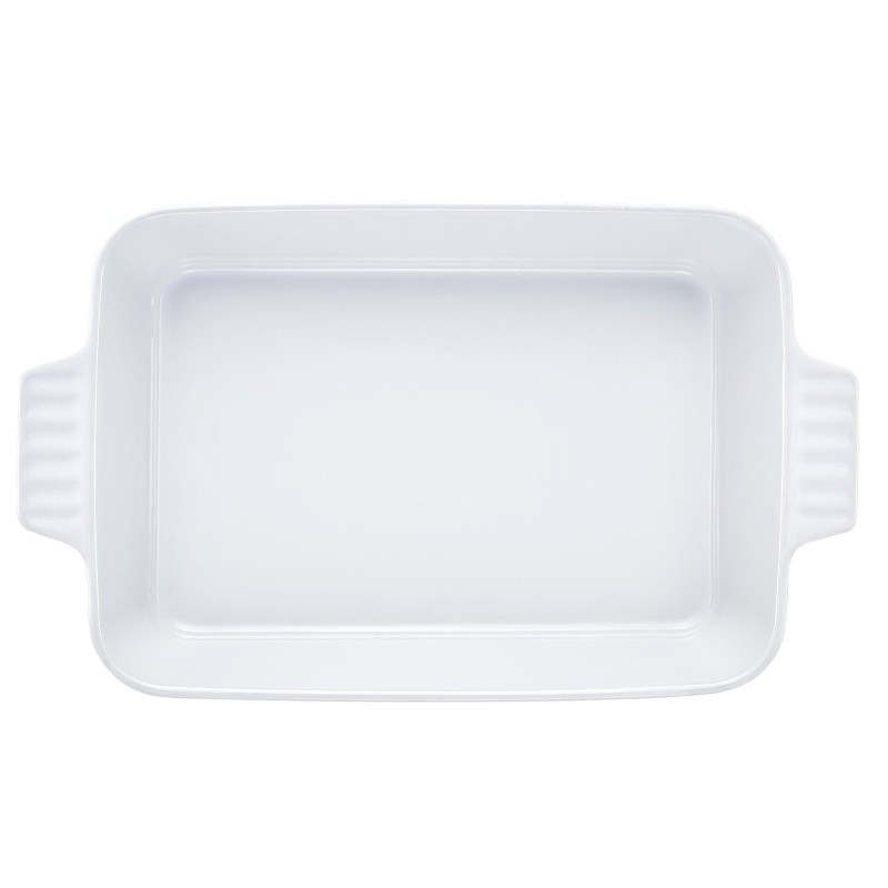 Keraaminen suorakulmainen uunivuoka 3,5 l kaksikahvainen valkoinen kiiltävä lasitus