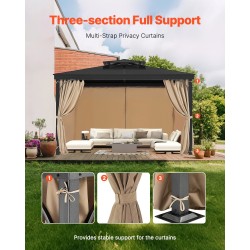 Paviljongin sivuverhot polyesteri 4 paneelia 284x284x204 cm khaki