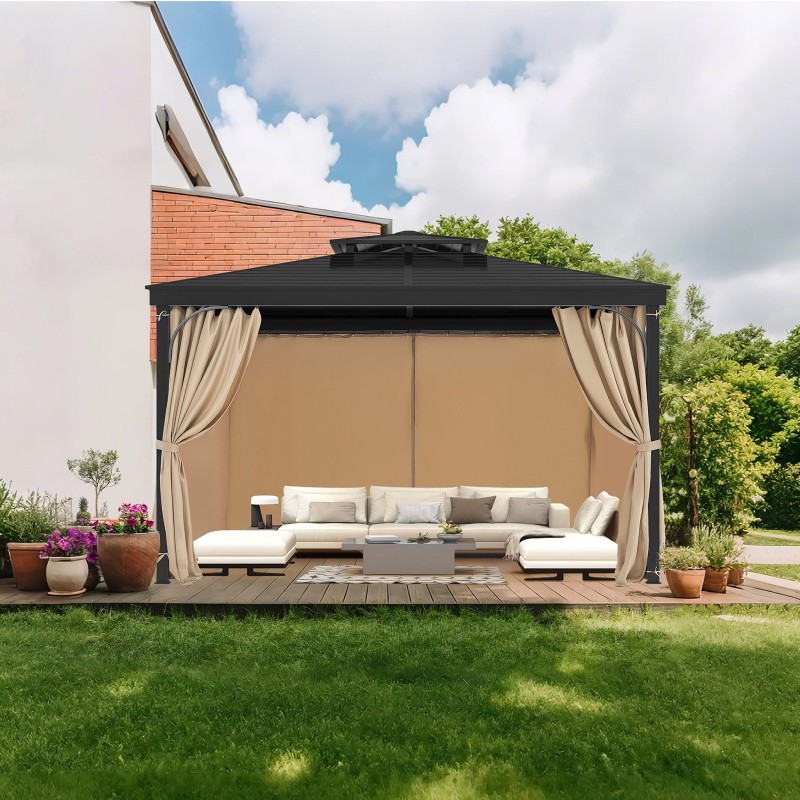 Paviljongin sivuverhot polyesteri 4 paneelia 284x284x204 cm khaki