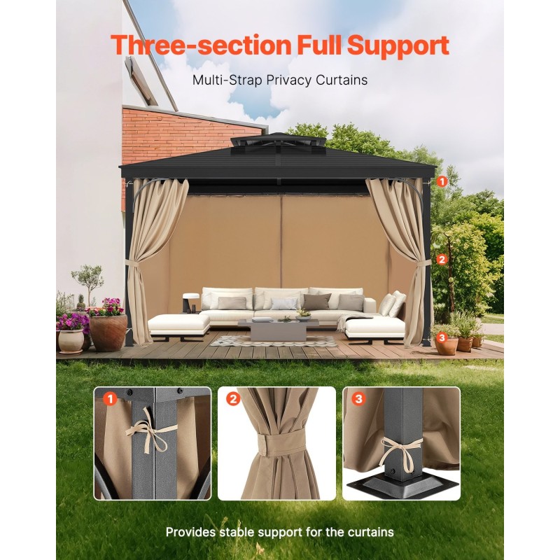 Paviljongin 4-paneelinen sivuverhosarja 100 % polyesteri vedenpitävä khaki 284 x 284 cm