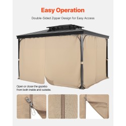 Paviljongin sivuverhosarja 4-paneelinen vedenpitävä 100% polyesteri khaki 282,5x342,5x221,5cm