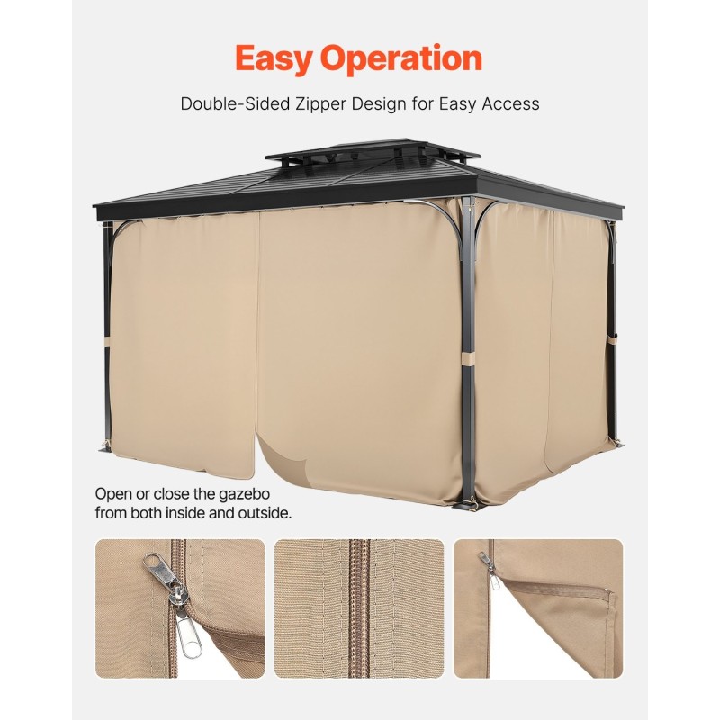 Paviljongin sivuverhosarja 4-paneelinen vedenpitävä 100% polyesteri khaki 282,5x342,5x221,5cm