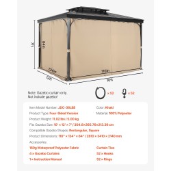 Paviljonkiverhosarja 100-prosenttinen polyesteri 160gsm vesitiivis neliosainen khaki 10x12x7