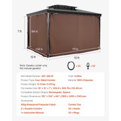 Paviljongin sivuverhosarja 100 % polyesteri 160 gsm vedenpitävä neliosainen 281×341×214 cm