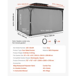 Paviljonkiverho polyesteri vedenpitävä ulkokäyttöön 284x284x211 cm neljä paneelia