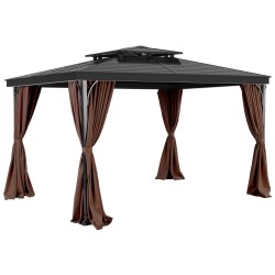 Paviljongin sivuverhosarja 100 polyesteri 160gsm 344x344x213 cm nelipaneelinen kahvinvärinen
