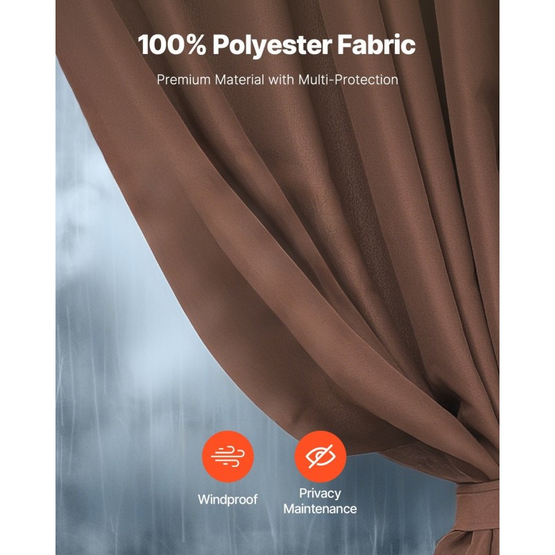 Paviljongin sivuverhosarja 100% polyesteri 160gsm 344x344x213 cm nelipaneelinen kahvinvärinen