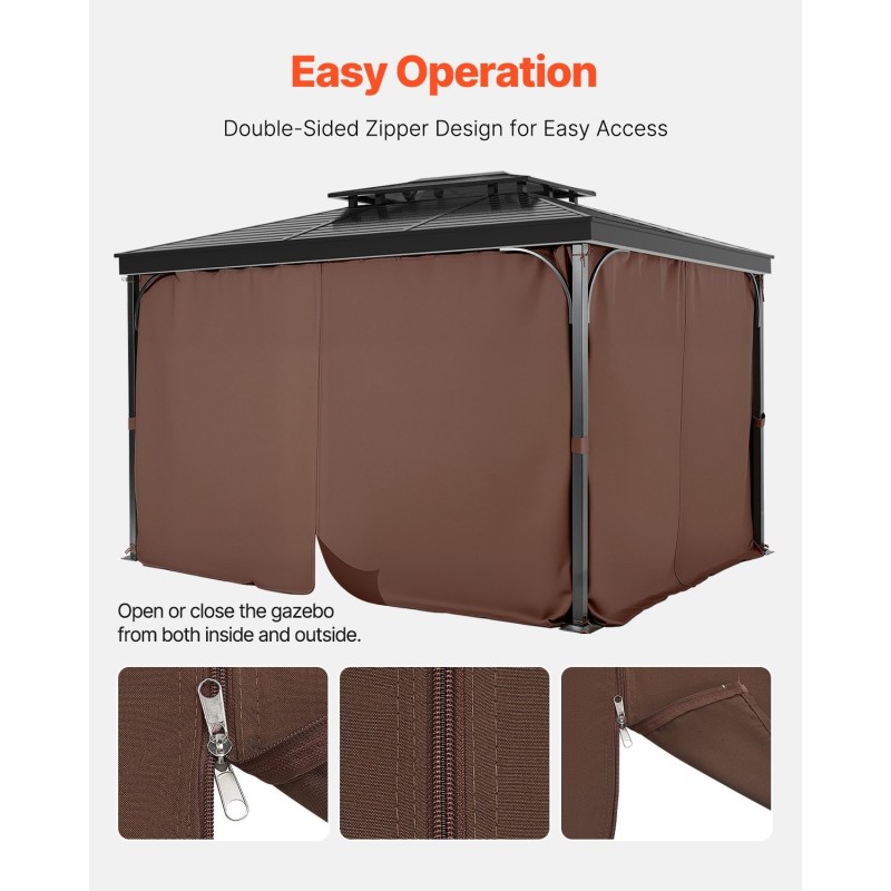 Paviljongin sivuverhosarja 100% polyesteri 160gsm 344x344x213 cm nelipaneelinen kahvinvärinen