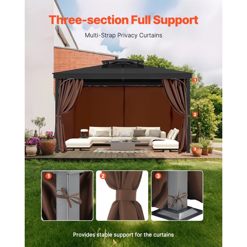 Paviljongin sivuverhosarja 100% polyesteri 160gsm 344x344x213 cm nelipaneelinen kahvinvärinen