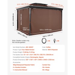 Paviljongin sivuverhosarja 100% polyesteri 160gsm 344x344x213 cm nelipaneelinen kahvinvärinen