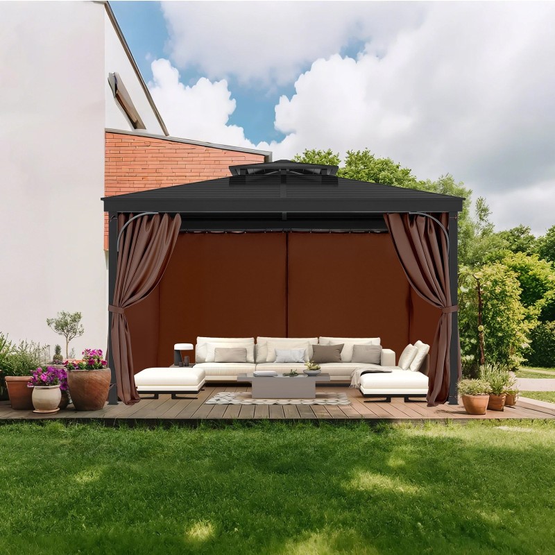 Paviljongin sivuverhosarja 100% polyesteri 160gsm 344x344x213 cm nelipaneelinen kahvinvärinen