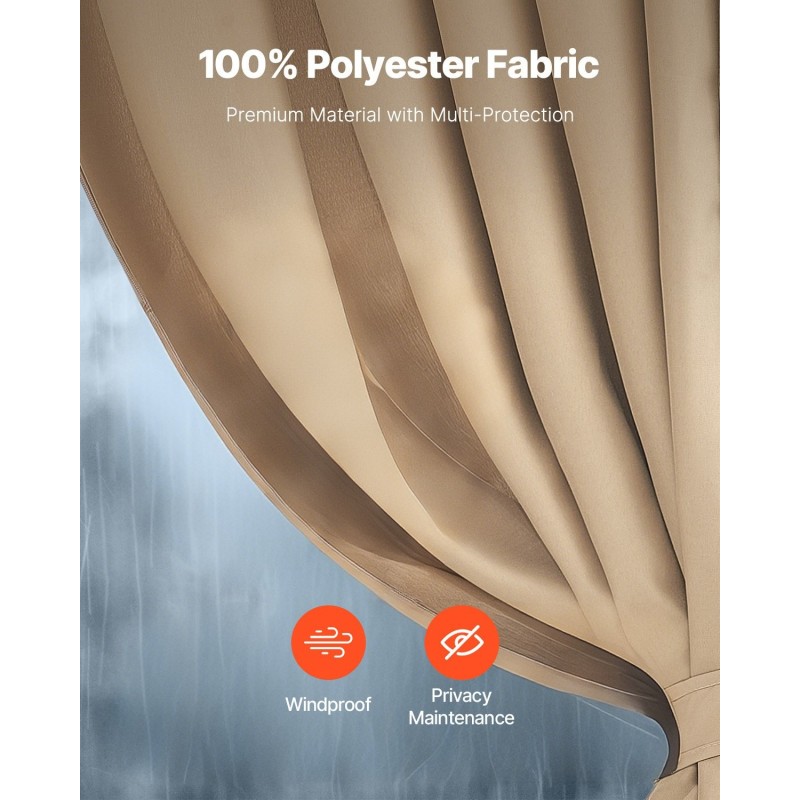 Paviljongin sivuverhosarja 4-paneelinen vedenpitävä polyesteri khaki 281×373×213 senttimetriä
