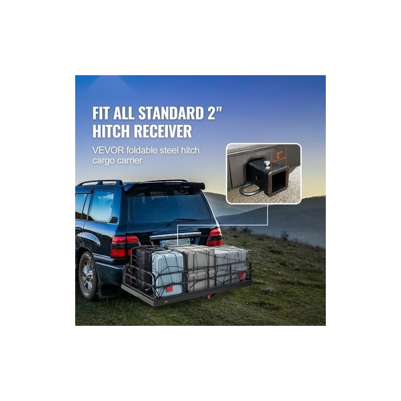 Teräksinen taitettava vetokoukkuun kiinnitettävä tavarakori sopii 2 tuuman vastaanottimeen