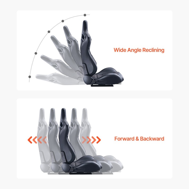 Kilpaistuimet PVC-nahkaverhoilulla 2 kpl etuistuimeksi säädettävällä selkänojalla