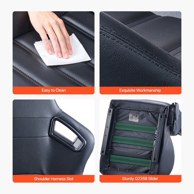 Kilpaistuimet PVC-nahkaverhoilulla 2 kpl etuistuimeksi säädettävällä selkänojalla