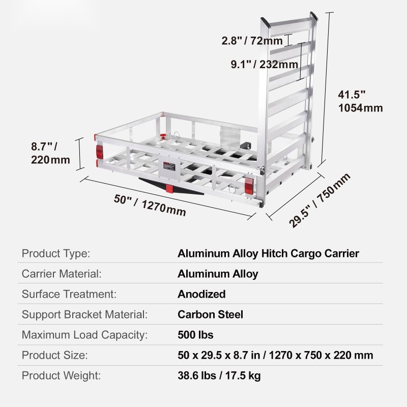 Vetokoukkuun kiinnitettävä alumiininen kuljetusteline taittuvalla rampilla 2 tuuman vastaanottimeen