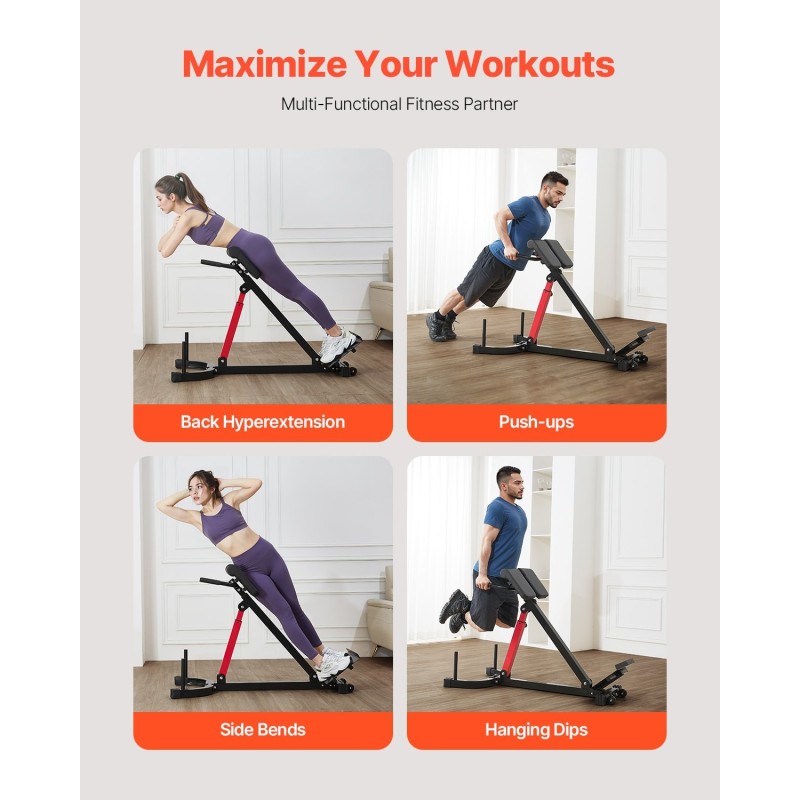 Roomalainen selkäpenkki säädettävä hiiliteräksinen taitettava 158 kg kuormankesto musta punainen kuljetuspyörillä