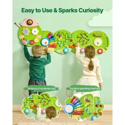 Seinälle kiinnitettävä MDF-levyinen toukkateemainen puuhataulu 12 aktiviteettia 3–12-vuotiaille