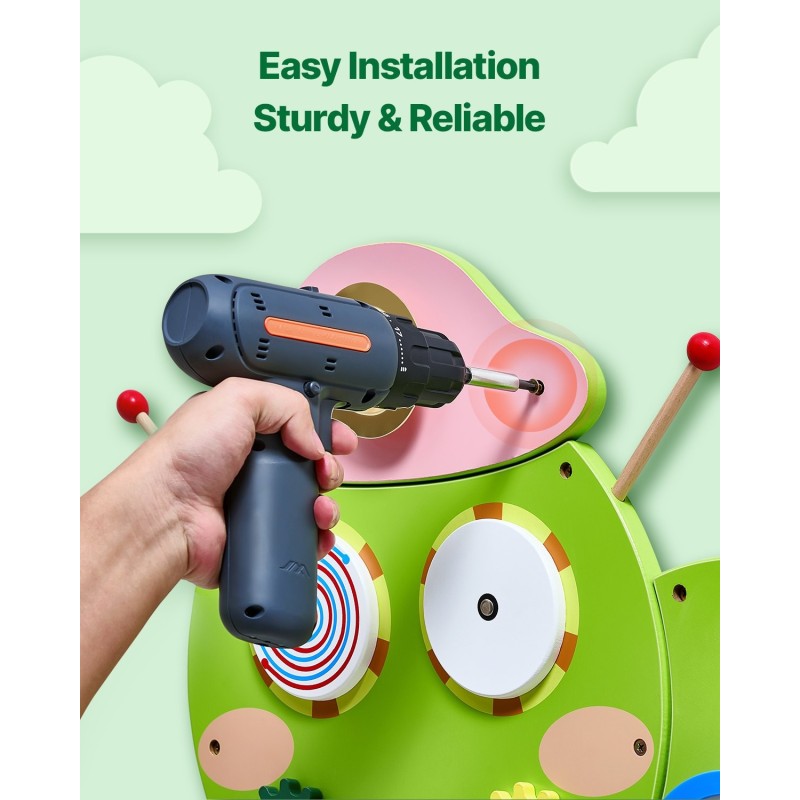 Seinälle kiinnitettävä MDF-levyinen toukkateemainen puuhataulu 12 aktiviteettia 3–12-vuotiaille