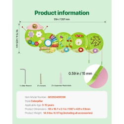 Seinälle kiinnitettävä MDF-levyinen toukkateemainen puuhataulu 12 aktiviteettia 3–12-vuotiaille