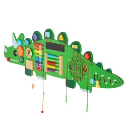Seinäaktiviteettipaneeli MDF rakenteinen 1525 x 445 mm dinosaurusaiheinen 11 aktiviteettia 3 12 vuotiaille