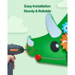 Seinäaktiviteettipaneeli MDF-rakenteinen 1525 x 445 mm dinosaurusaiheinen 11 aktiviteettia 3–12-vuotiaille