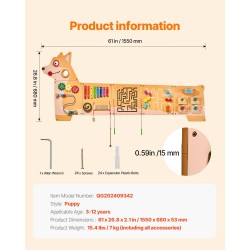MDF-aktiviteettiseinä 3–12 vuotta 12 toimintoa 1550x680 mm pentuaiheinen