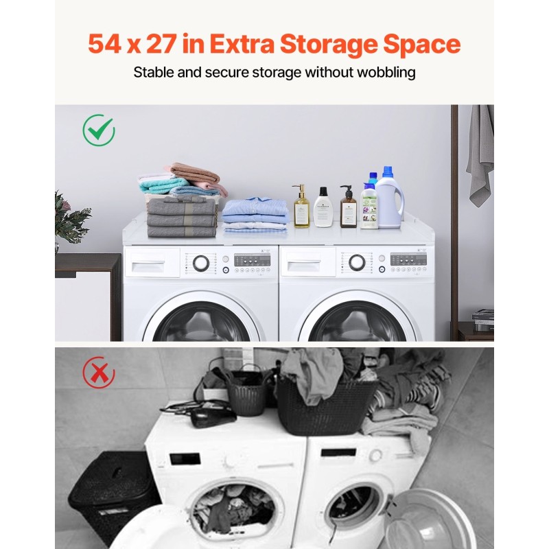 Työtaso pesukoneen ja kuivausrummun päälle 1370x700 mm 15 mm P2 valkoinen