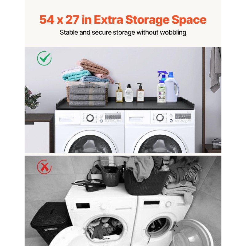 Työtaso pesukoneen ja kuivausrummun päälle 15 mm P2-lastulevy musta 1370x700 mm