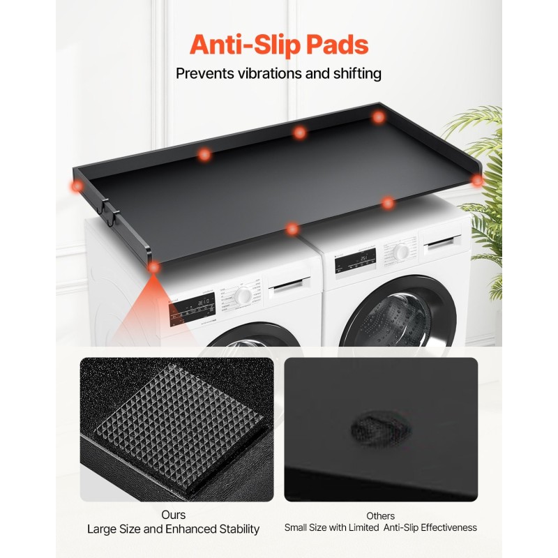 Työtaso pesukoneen ja kuivausrummun päälle 15 mm P2-lastulevy musta 1370x700 mm