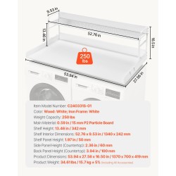 Pesukoneen ja kuivausrummun päällystaso 15 mm lastulevy 1370 x 700 mm valkoinen
