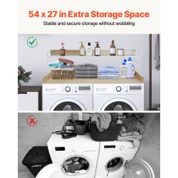 Pesukoneen ja kuivausrummun päälle asennettava tammitaso 1370 x 700 mm kahdella hyllyllä