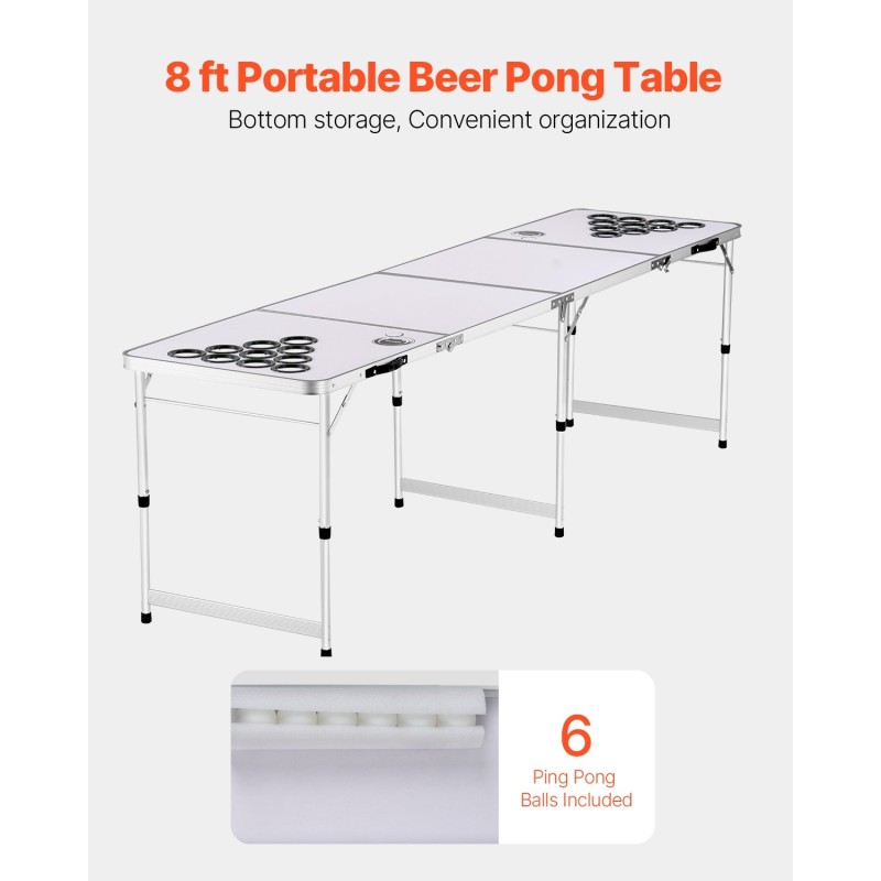 Taitettava beer pong -pöytä MDF-melamiinipinnoite 240x60 cm 6 palloa