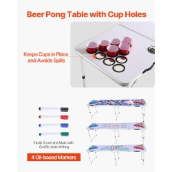 Taitettava beer pong -pöytä MDF-melamiinipinnoite 240x60 cm 6 palloa