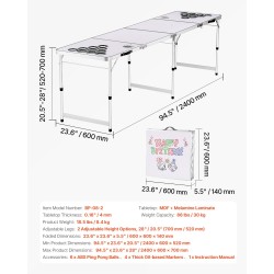 Taitettava beer pong -pöytä MDF-melamiinipinnoite 240x60 cm 6 palloa