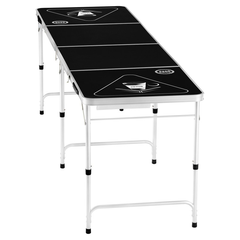 Taittuva beer pong -pöytä 8 ft MDF-melamiinipinnoite säädettävä korkeus 6 palloa