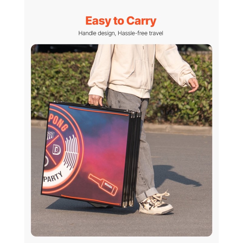 Taitettava juomapöytä MDF melamiinipinnoite LED-valaistus 2400 x 600 mm 6 palloa