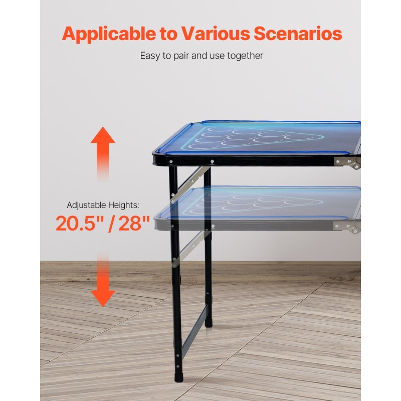 Taitettava juomapöytä MDF melamiinipinnoite LED-valaistus 2400 x 600 mm 6 palloa