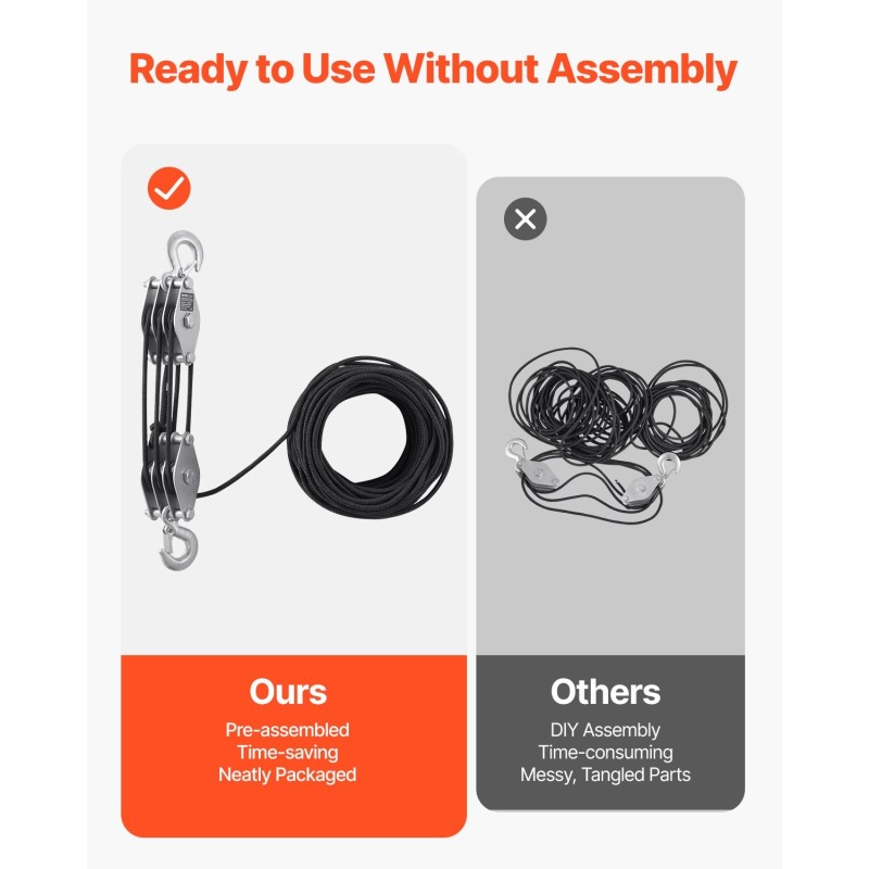 Köysitalja sinkitty teräs 500 kg nostokyky 30 m polyesteriköysi 6 mm