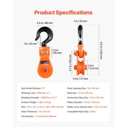 Taljalohko 2 t nimelliskuorma seosteräs 360 astetta kääntyvä koukku