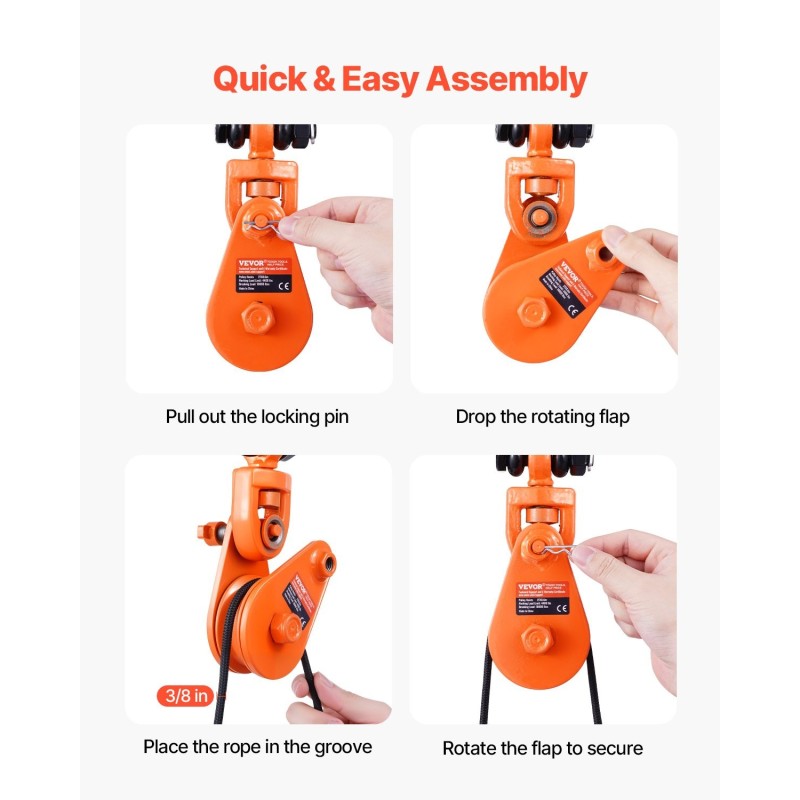 Vinssipyörä seosteräksinen 2 t työkuorma G80-metalliketju 0,6 m 74 mm pyörä