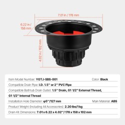 Vapaasti seisovan kylpyammeen viemärisarja messinkirunko ABS-muovi 127 millimetrin asennusaukolle