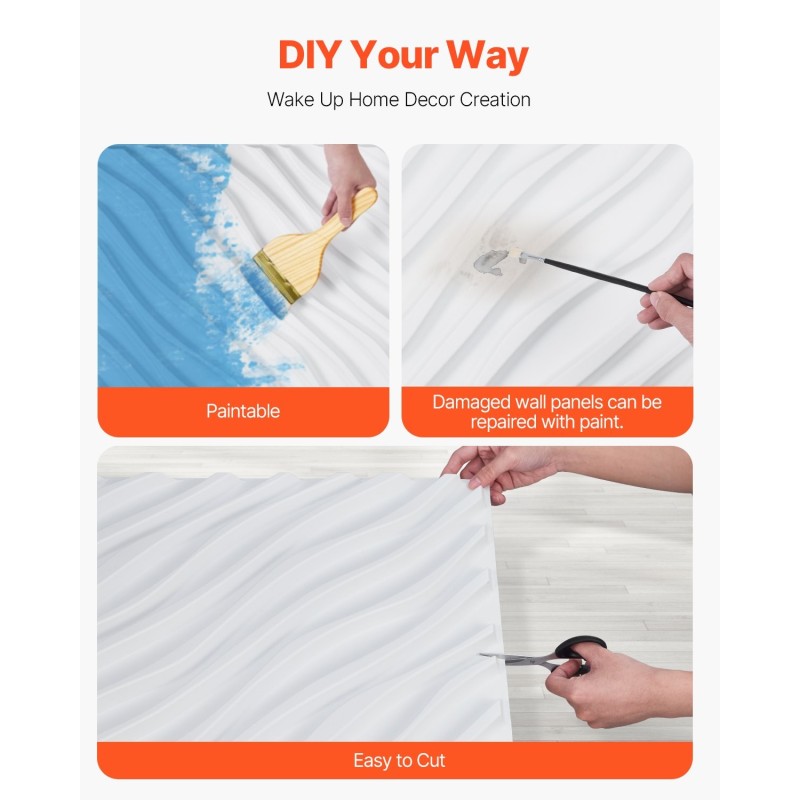 Kolmiulotteiset PVC-seinäpaneelit sisäkäyttöön 12 paneelia mattavalkoinen 500x500 mm